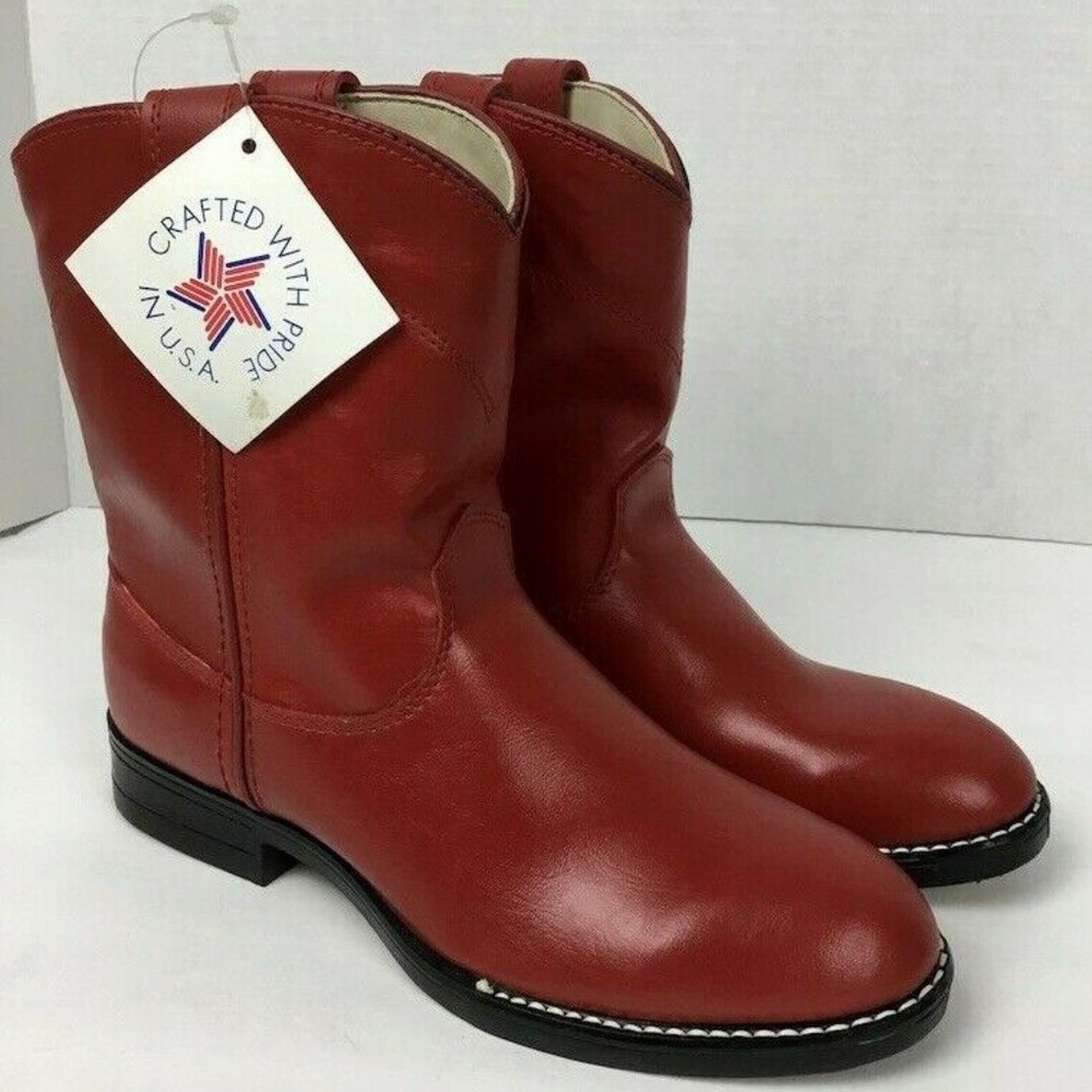 NWT Bronco Red Leather Youth Cowboy Boots